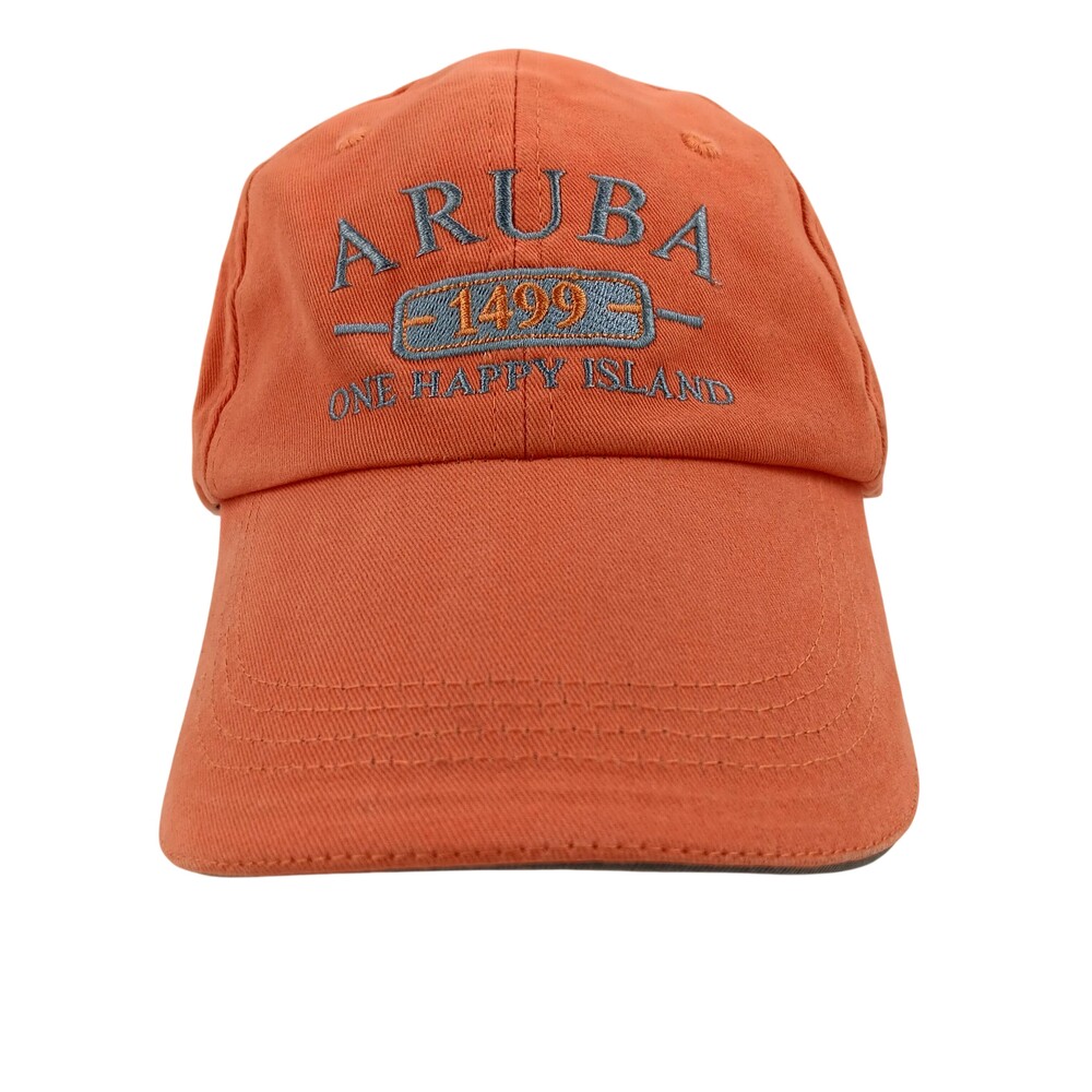 Aruba 1499 One Happy Island Hat Cap Strap Back One Size Orange Mens Baseball